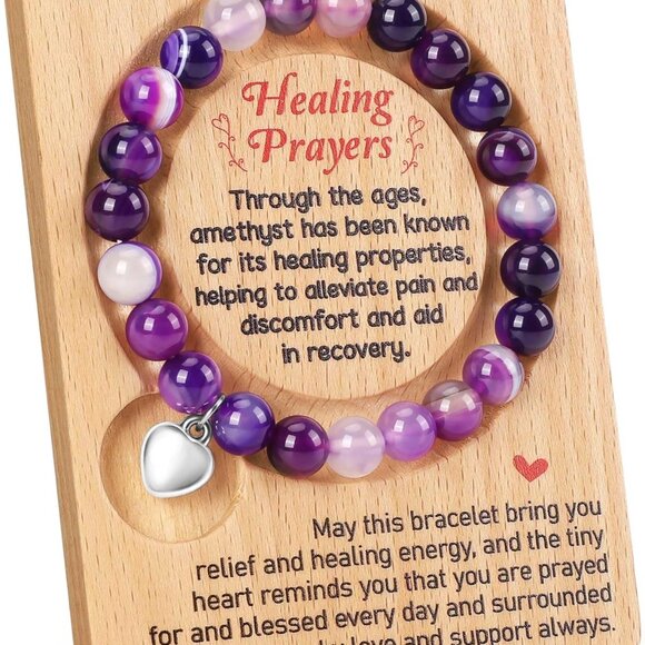 Healing Prayer Bracelet Stone Elastic Cord Get Well Soon Gift Women - Picture 1 of 6